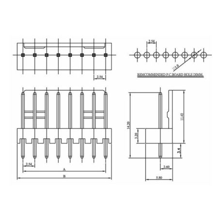 SLN254-2G  2p. csatl. tüske nyák-ba ült. 2.54mm