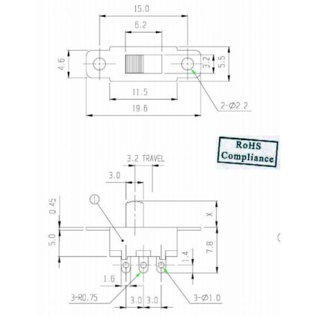 S3P  2 áll. 1 á.k.  (1-2) 20x5.5mm tolókapcsoló
