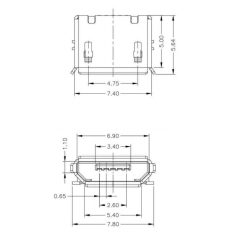 Mikro-USB 5p. aljzat - smd - B vált.