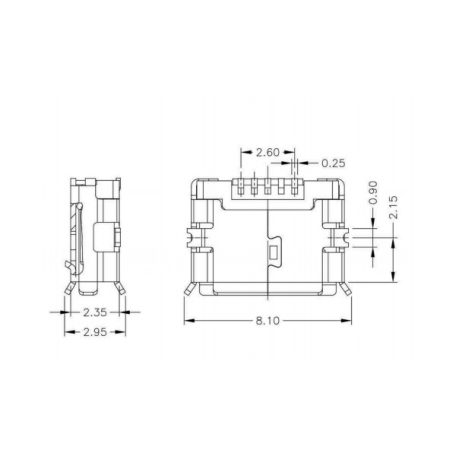 Mikro-USB 5p. aljzat - smd - B vált.