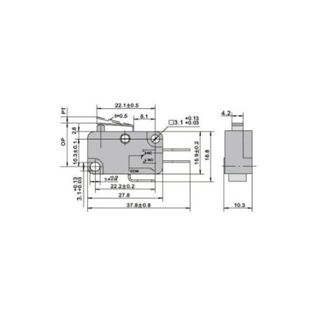 WLK-5 1x morze 10A 250VAC mikrokapcsoló 28x10.3x16mm - 15mm nyelvvel