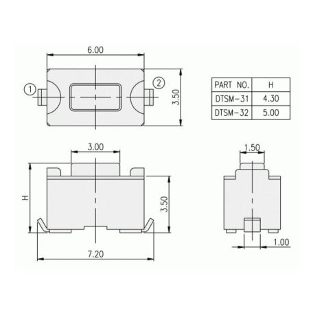 TS-155/SMD 3.5x6mm 2p. mikro nyomógomb