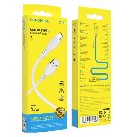 CB-311.01/W USB-C dugó / USB-A dugó USB 3A 1m fehér kábel