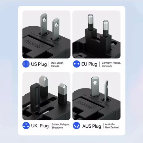 WUTWC Univerzális Utazó Adapter 24W - EU/US/AUS/UK/2x USB-A - Fekete