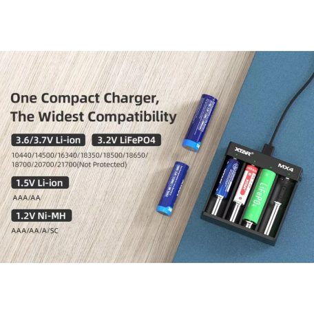 XTAR MX4 Li-Ion, Ni-Mh akkumulátor töltő