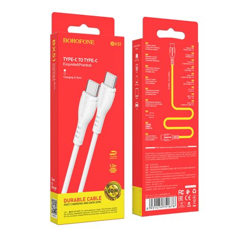 CB-318.01 USB-C dugó / dugó 1m fehér kábel - BOROFONE