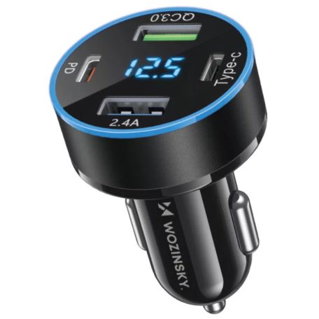 WOZINSKY WDCCB 12-24/5V 3A 50W 4x USB autós adapter kijelzővel