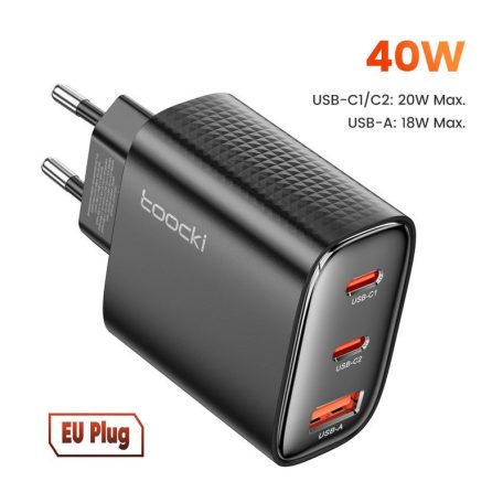 TOOCKI TCT40 100-240/5V 40W GaN USB-A+2xUSB-C adapter