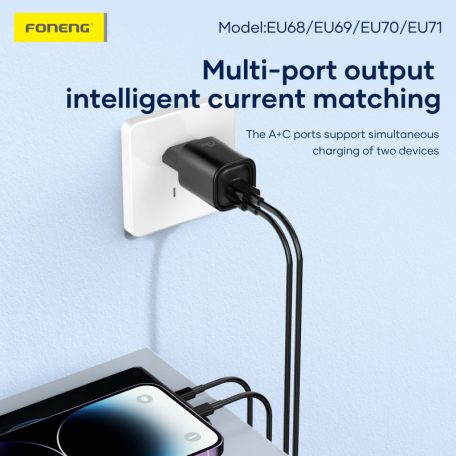 FONENG EU70 100-240V/5V 3A USB-A/USB-C adapter + USB-C kábel