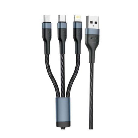 CB-320.012 USB-A / mikro-USB/USB-C/ Lighting 3A 1.2m fekete kábel