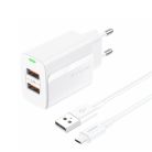 FONENG EU63/M 110-240/5V 2.4A 2xUSB-A fehér adapter + USB-C kábel