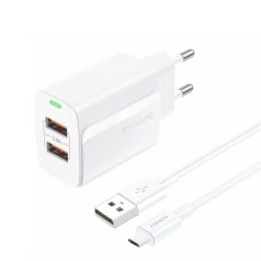   FONENG EU63/M 110-240/5V 2.4A 2xUSB-A fehér adapter + USB-C kábel