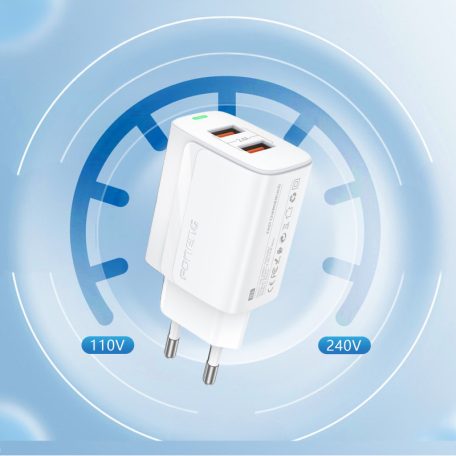 FONENG EU63/M 110-240/5V 2.4A 2xUSB-A fehér adapter + USB-C kábel