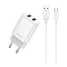 JELLICO EU02 110-240/5V 2.4A 12W 2x USB-A adapter + USB-C kábel