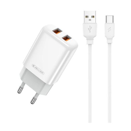 JELLICO EU02 110-240/5V 2.4A 12W 2x USB-A adapter + USB-C kábel