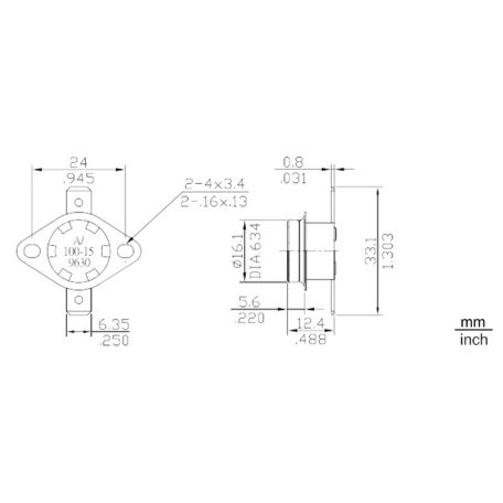 KSD301A 110°C SPST-NC 10A 250VAC termosztát kapcsoló