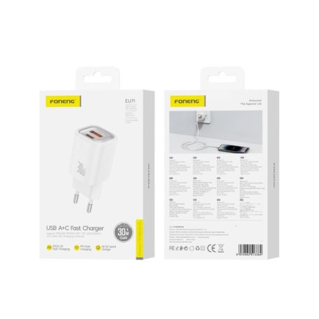 FONENG EU71 100-240V/5V 3A 30W USB-A/USB-C adapter