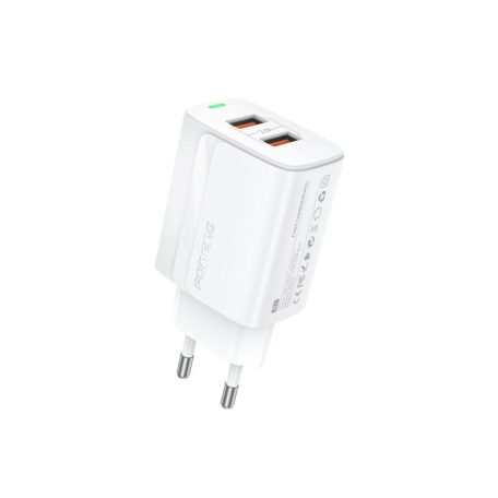 FONENG EU63/K 110-240/5V 2.4A 2xUSB-A fehér adapter + Mikro-USB kábel