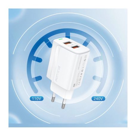 FONENG EU63/K 110-240/5V 2.4A 2xUSB-A fehér adapter + Mikro-USB kábel