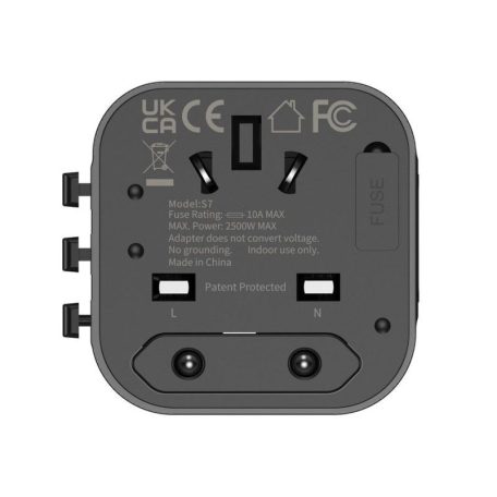 JELLICO S7 Univerzális Utazó Adapter - EU/US/AUS/UK - Fekete
