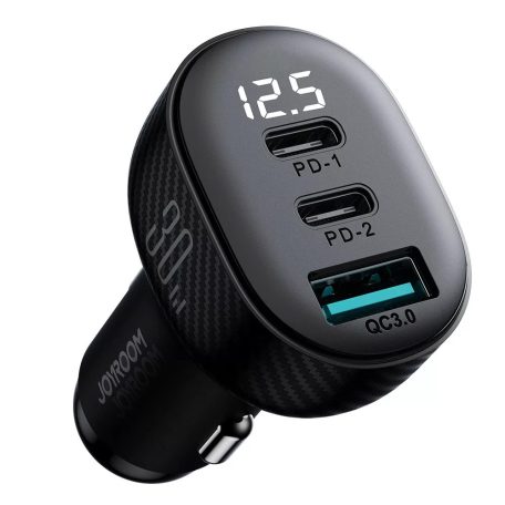 JOYROOM JR-CCD04 12-24/5V 30W 2xUSB-C + USB-A kijelzővel autós adapter