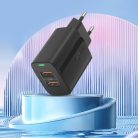 FONENG EU63/C 110-240/5V 2.4A 2xUSB-A fekete adapter + USB-C kábel